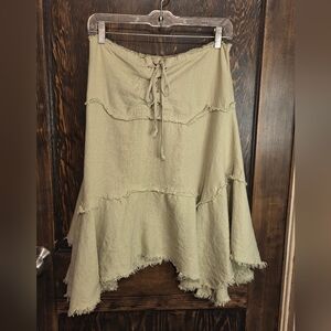 Vntg Honolua Wahine Asymmetrical Light Green Tiered Layered Raw Hem Skirt